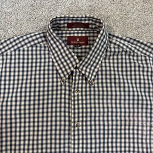 Nordstrom Mens L Gingham Button Down Shirt Tan Long Sleeve Sailboat Logo VTG
